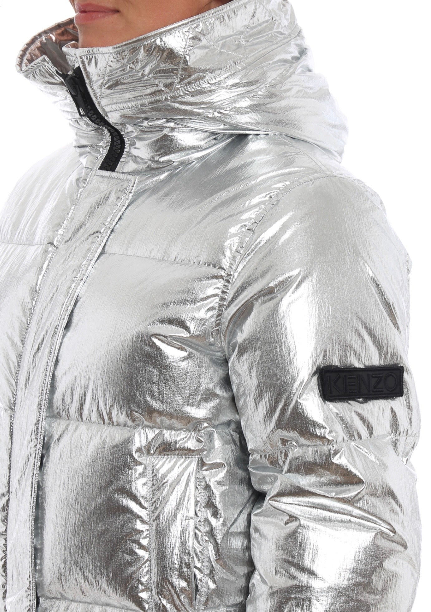 KENZO Crackle metallic nylon hooded puffer jacket, Medium