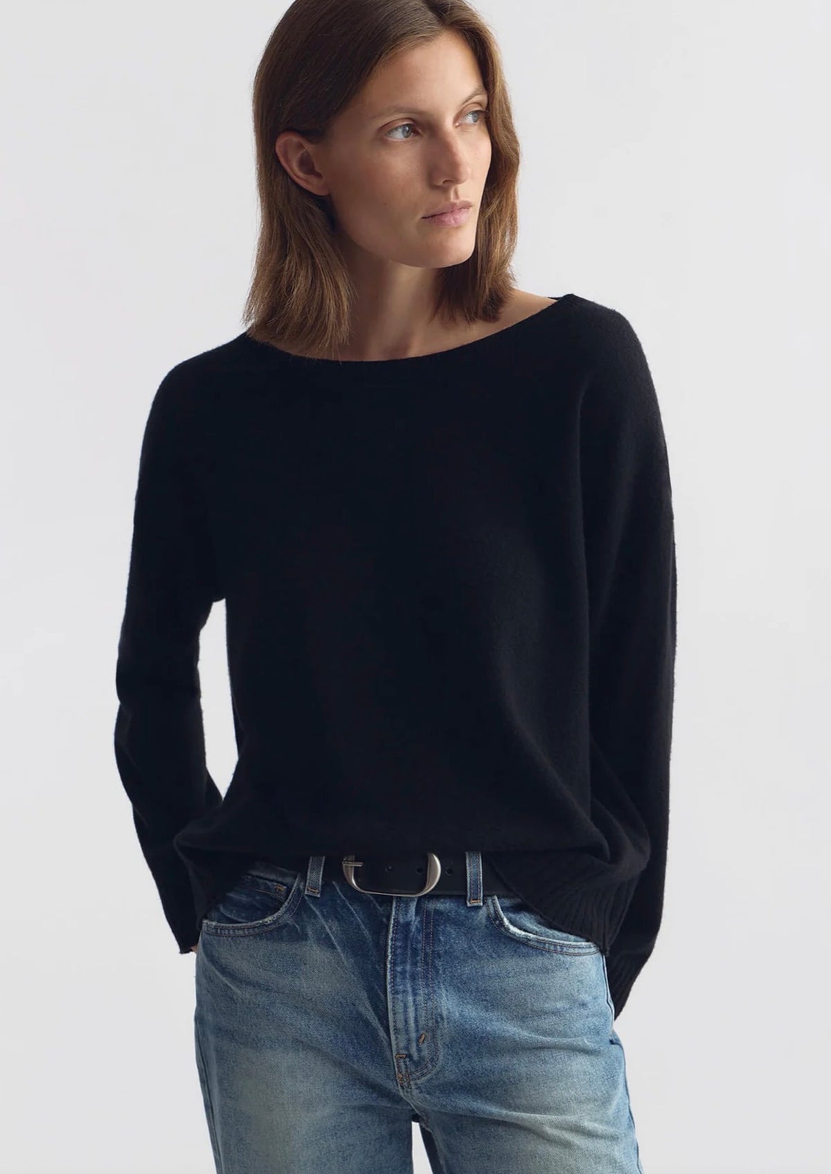 NILI LOTAN black Cashmere Boyfriend Sweater, Small (oversized)