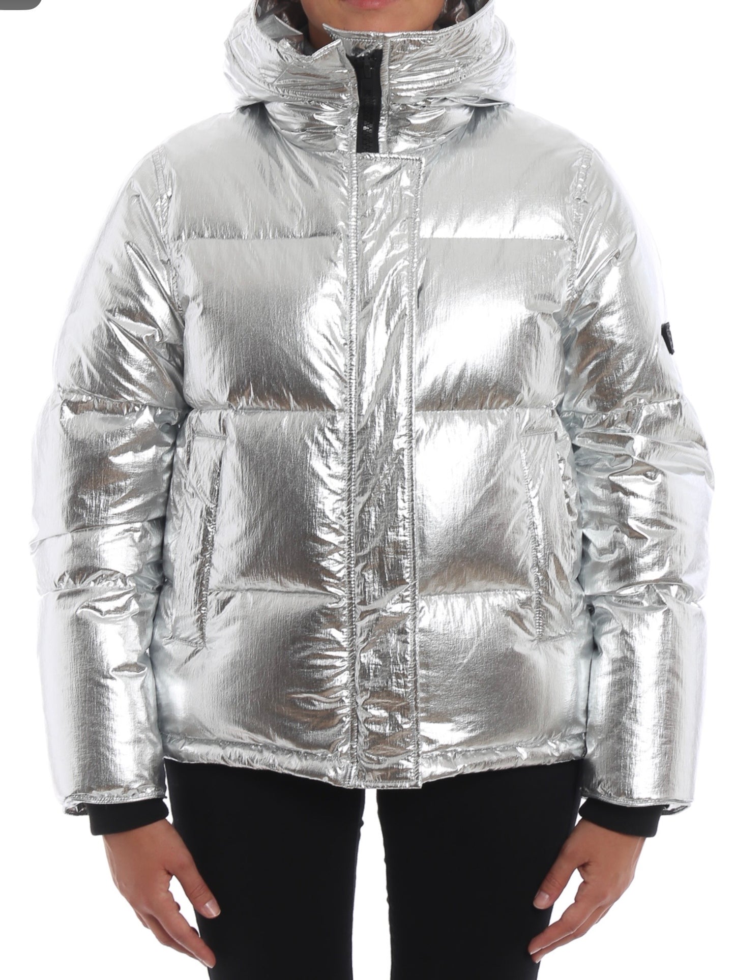 KENZO Crackle metallic nylon hooded puffer jacket, Medium