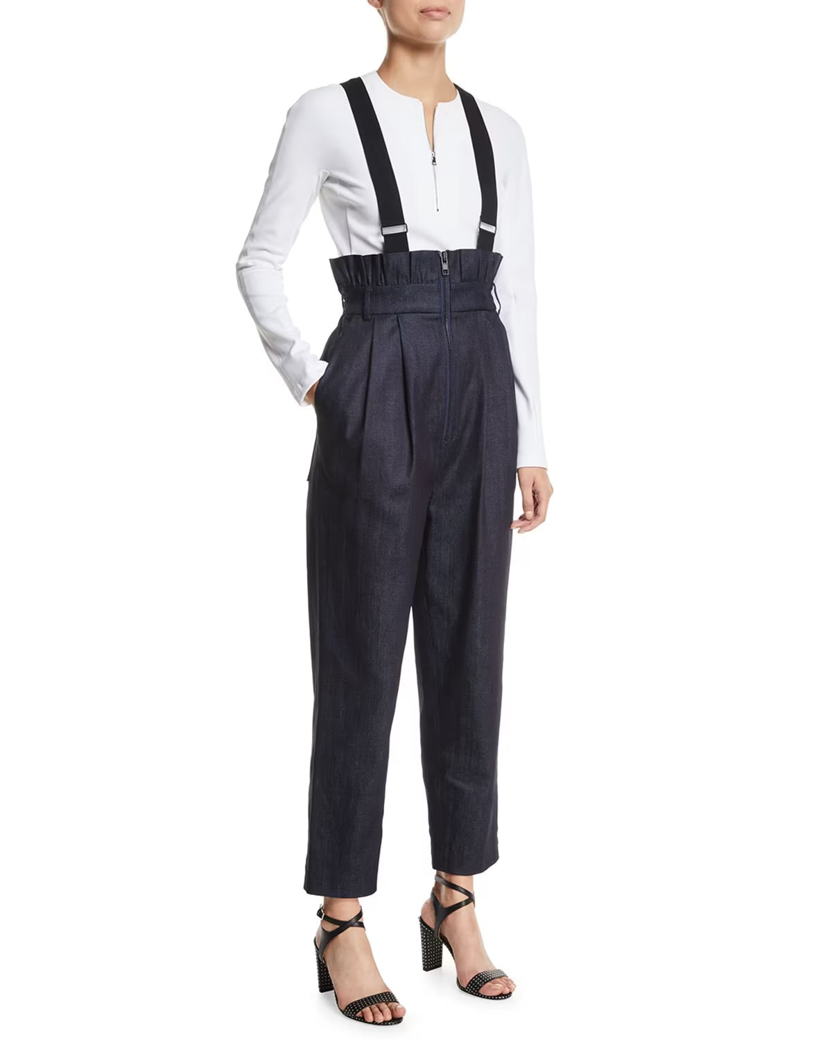 TIBI NWT Denim Paperbag Overalls with Removable Straps, Size 6