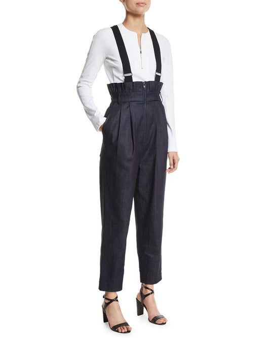 TIBI NWT Denim Paperbag Overalls with Removable Straps, Size 6