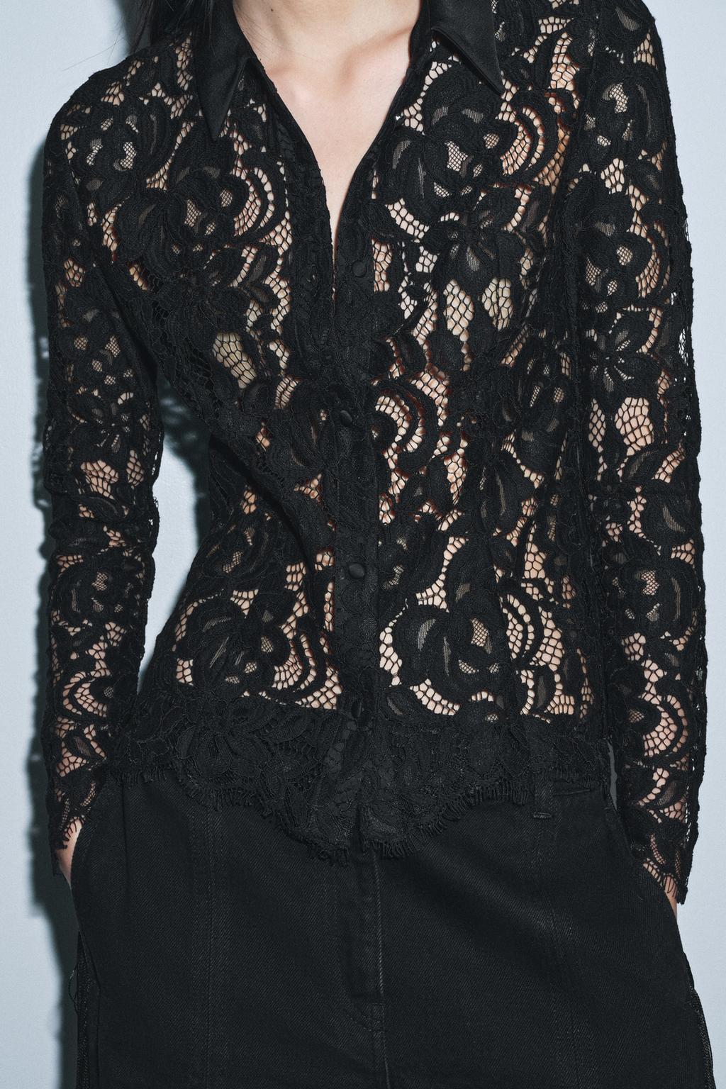 Zara ZW Collection black crochet blouse, SMALL