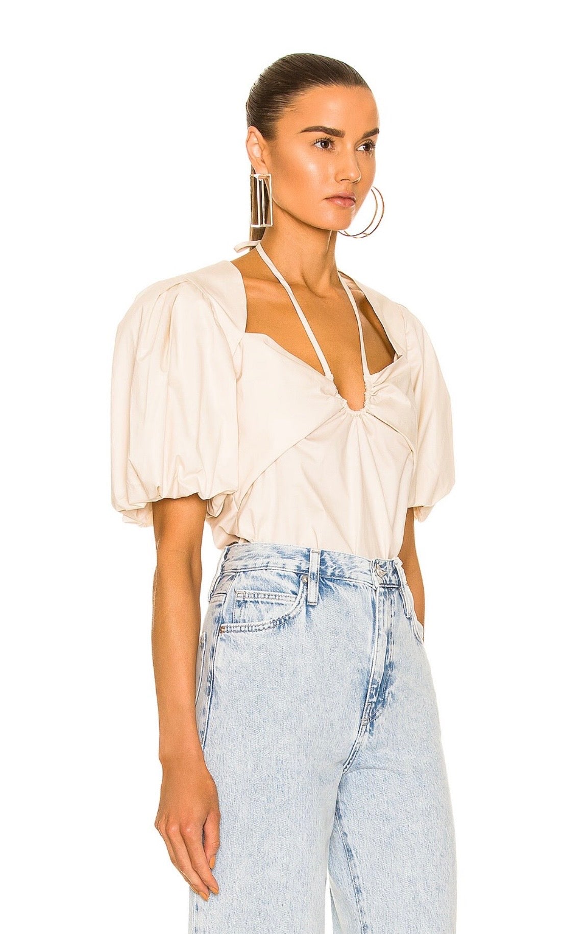 FRAME Tie Neck Top in Flax, Small