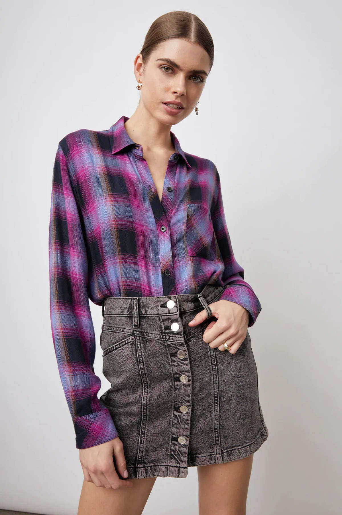 Rails Hunter Plaid Button-front Shirt In Navy Magenta, XSMALL