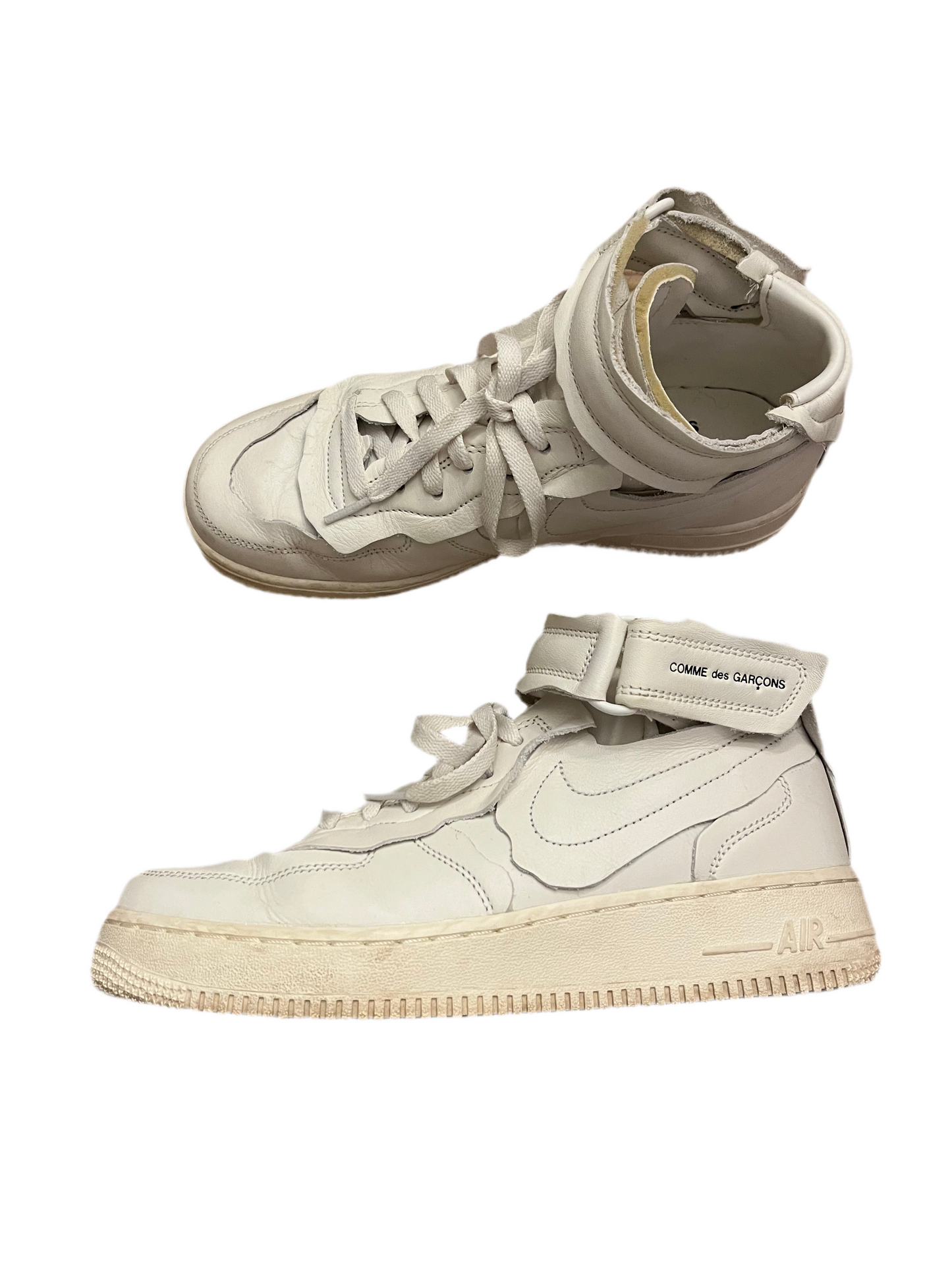 COMME DES GARCONS X NIKE AIR FORCE 1 MID 'TRIPLE WHITE' SNEAKERS SIZE 7.5 (FITS 8.5)