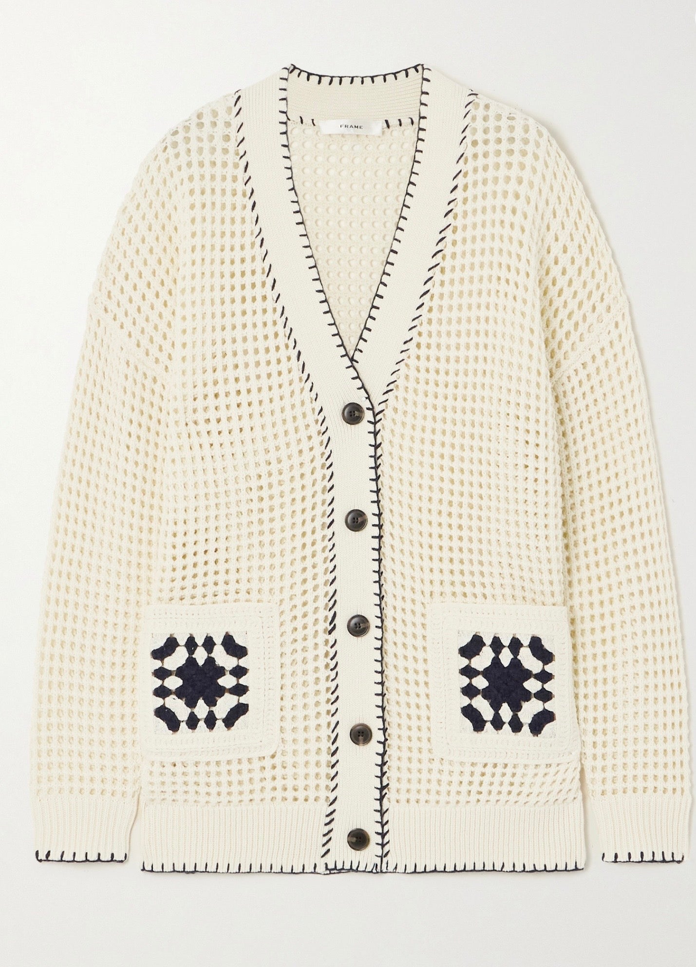 Frame open knit crocheted cardigan, XSMALL