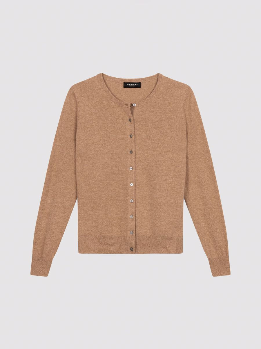 Repeat Classic Cashmere Cardigan For Women - Crew Neck, XSMALL