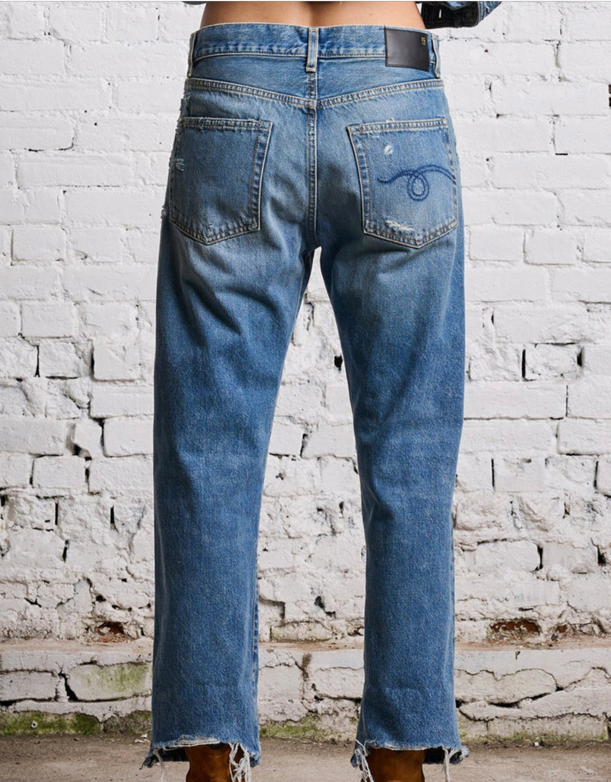 R13 BOYFRIEND JEAN - BAIN WITH RIPS, SIZE 24 (FITS 25/26)