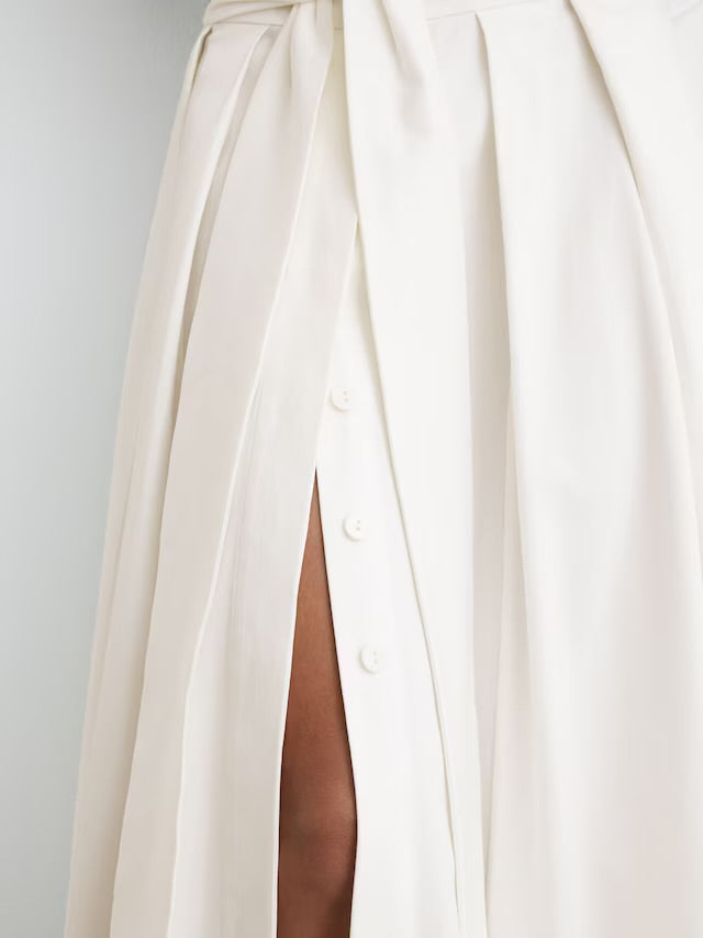 REISS NWT Simone Cotton-Blend Pleated Maxi Skirt in Ivory, SIZE 6