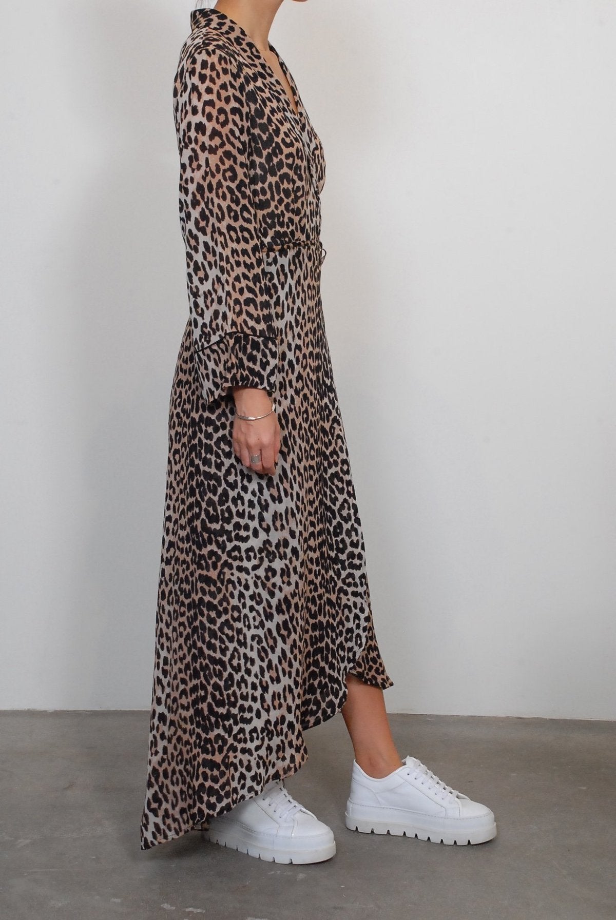 GANNI
Mullin Georgette Wrap Dress In Leopard Print, size 36