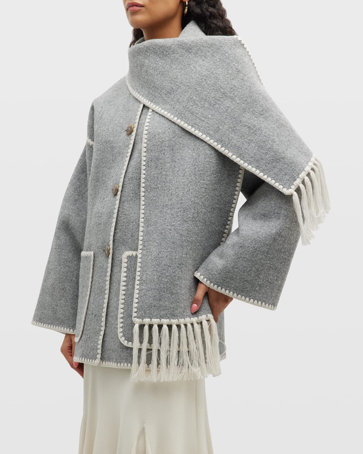 TOTEME Embroidered scarf jacket grey mélange, SIZE 36