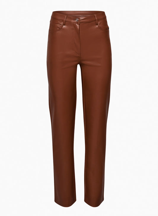 Wilfred Aritzia Melina Vegan Faux Leather Cognac Straight Leg Pants Women SIZE 2