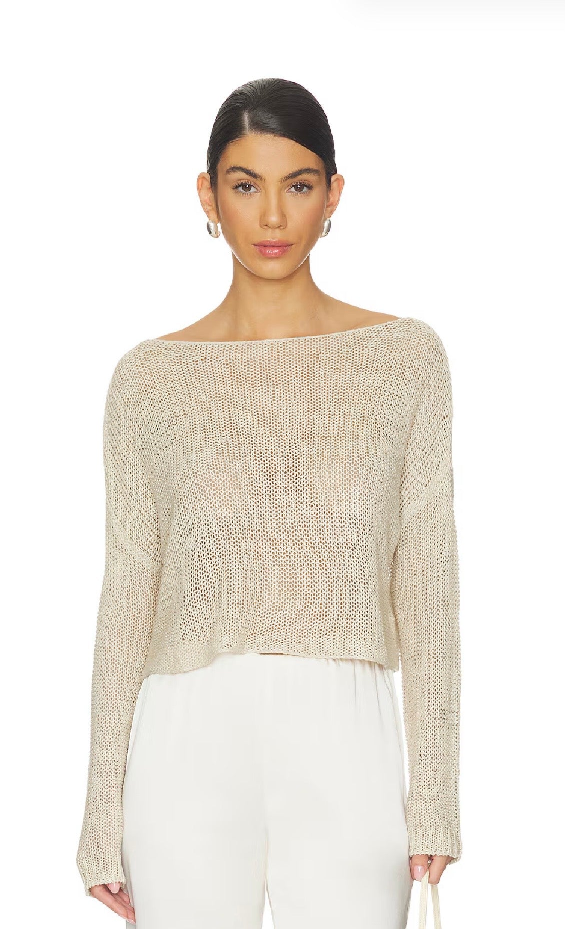 Enza Costa Linen Open Knit Bateau Sweater, SMALL