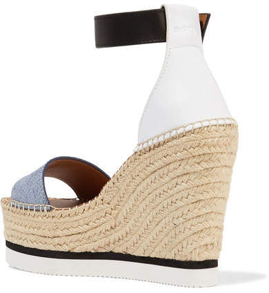 See by Chloe Denim And Leather Espadrille Wedge Sandals - Light denim, Size 38