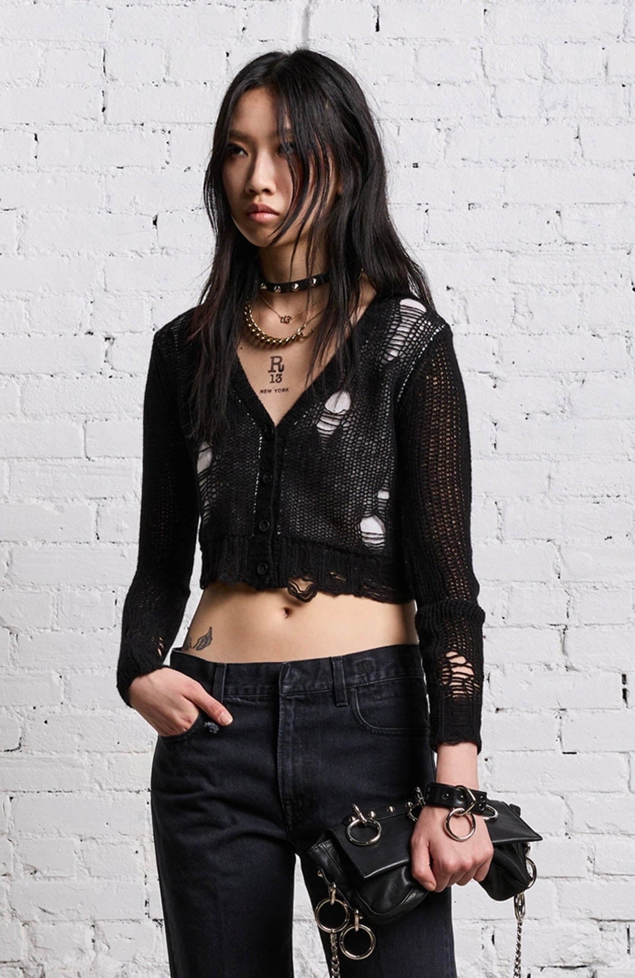 R13 NWT Black Double Layer Cardigan, SMALL