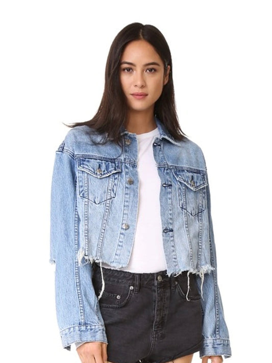 KSUBI DISTRESSED CROP JEAN JACKET, SMALL