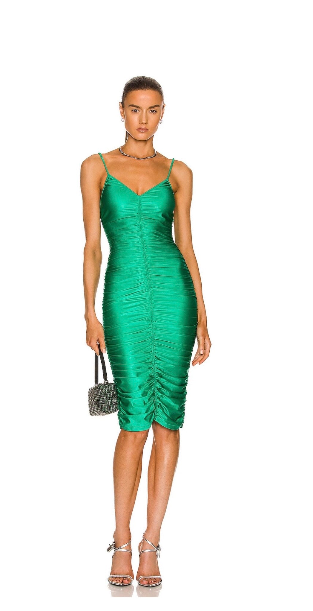 ALEXANDER WANG Ruched Cami Slip Dress in Poison Ivy, XSMALL