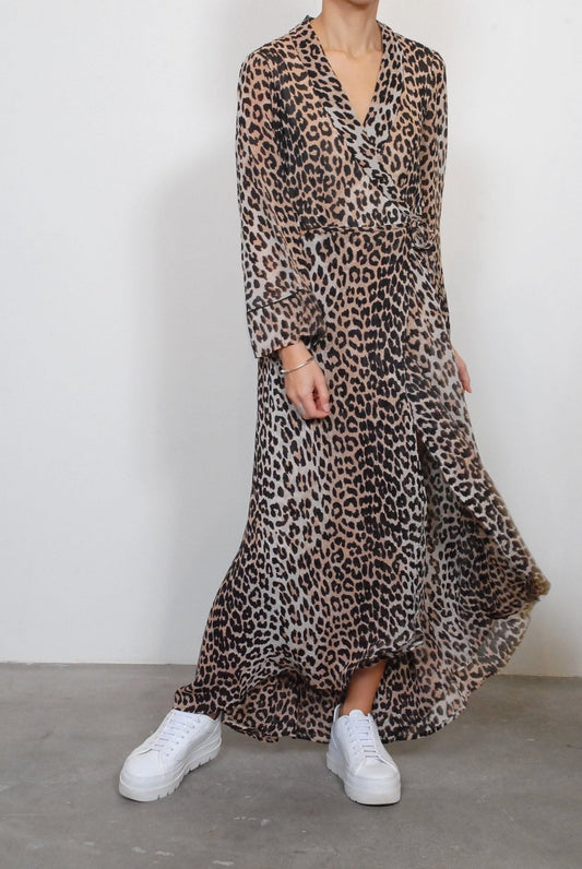 GANNI
Mullin Georgette Wrap Dress In Leopard Print, size 36