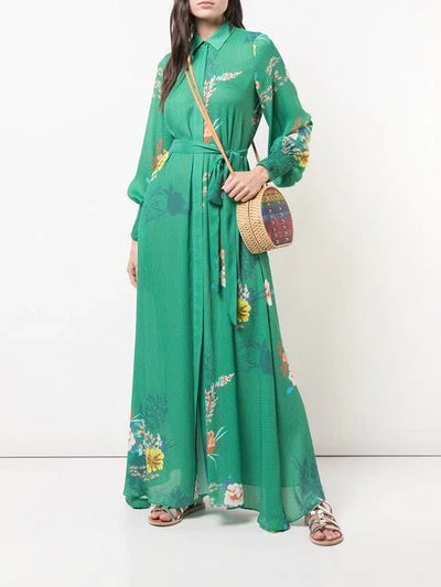 ALEXIS
Yadira Belted Floral Blouson-sleeve Long Dress In Green, Small