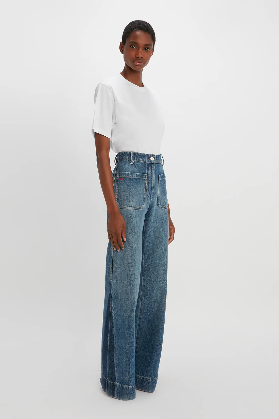 Victoria Beckham Alina High Waisted Jean In Shadow Wash, size 26