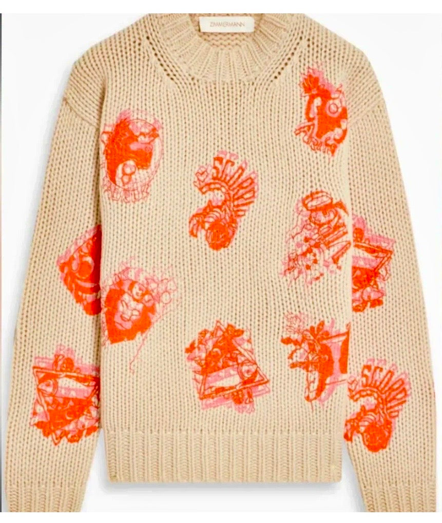 ZIMMERMANN Embroidered Merino Wool Sweater MEDIUM