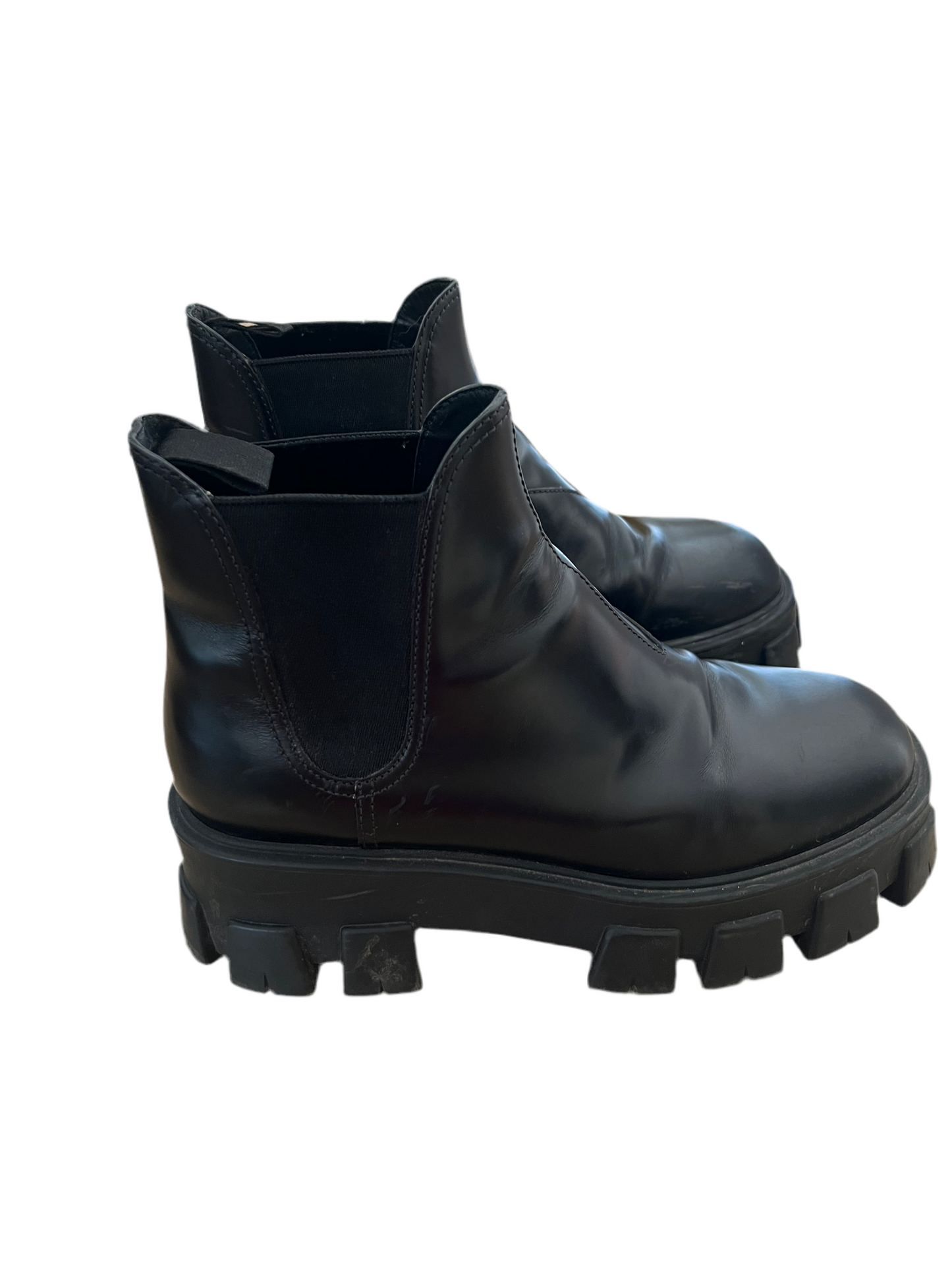 Prada Monolith brushed leather Chelsea Boots, SIZE 8.5