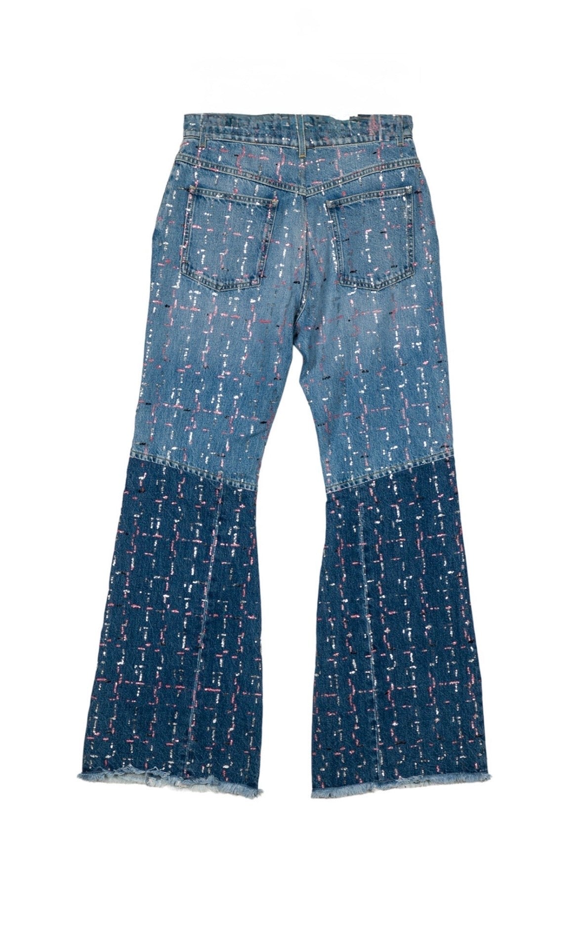 CHANEL NWT washed blue cotton 23A DAKAR SEQUIN WIDE JEANS Pants, SIZE 38