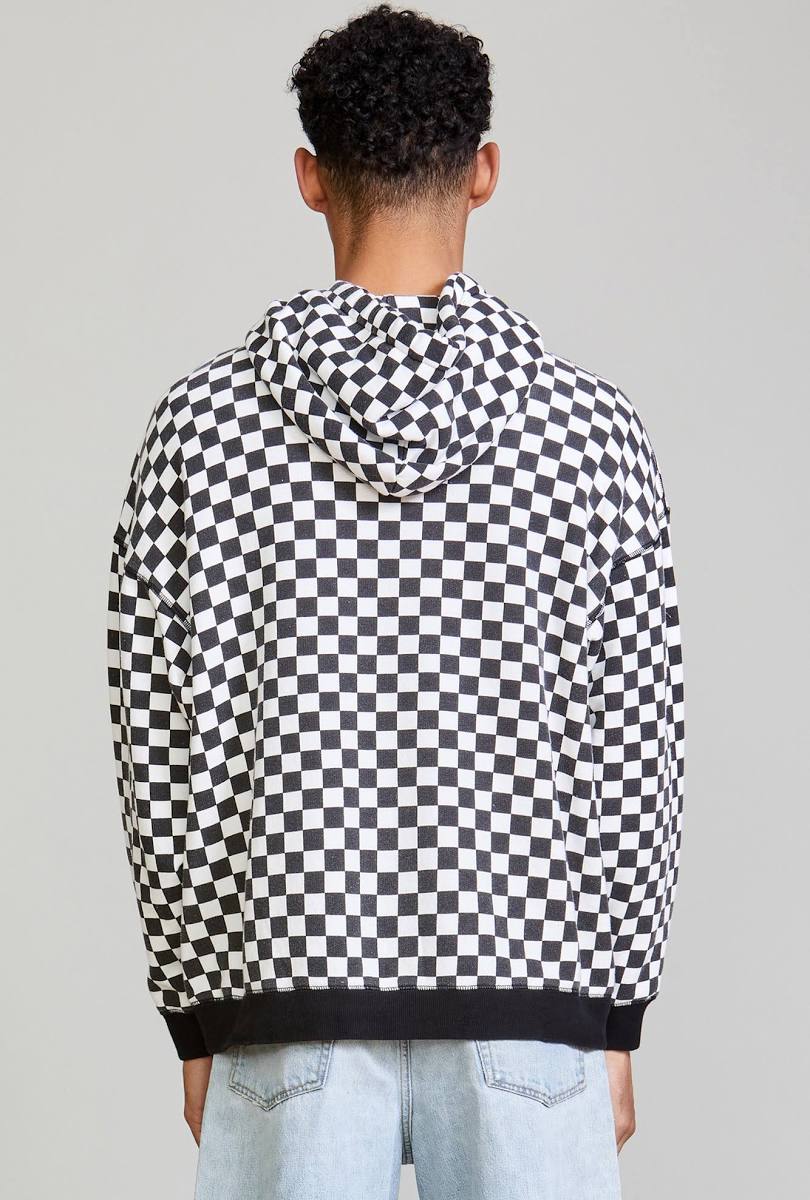 R13 Black & White Checker Logo Hoodie, Oversized Men’s Small (Unisex)