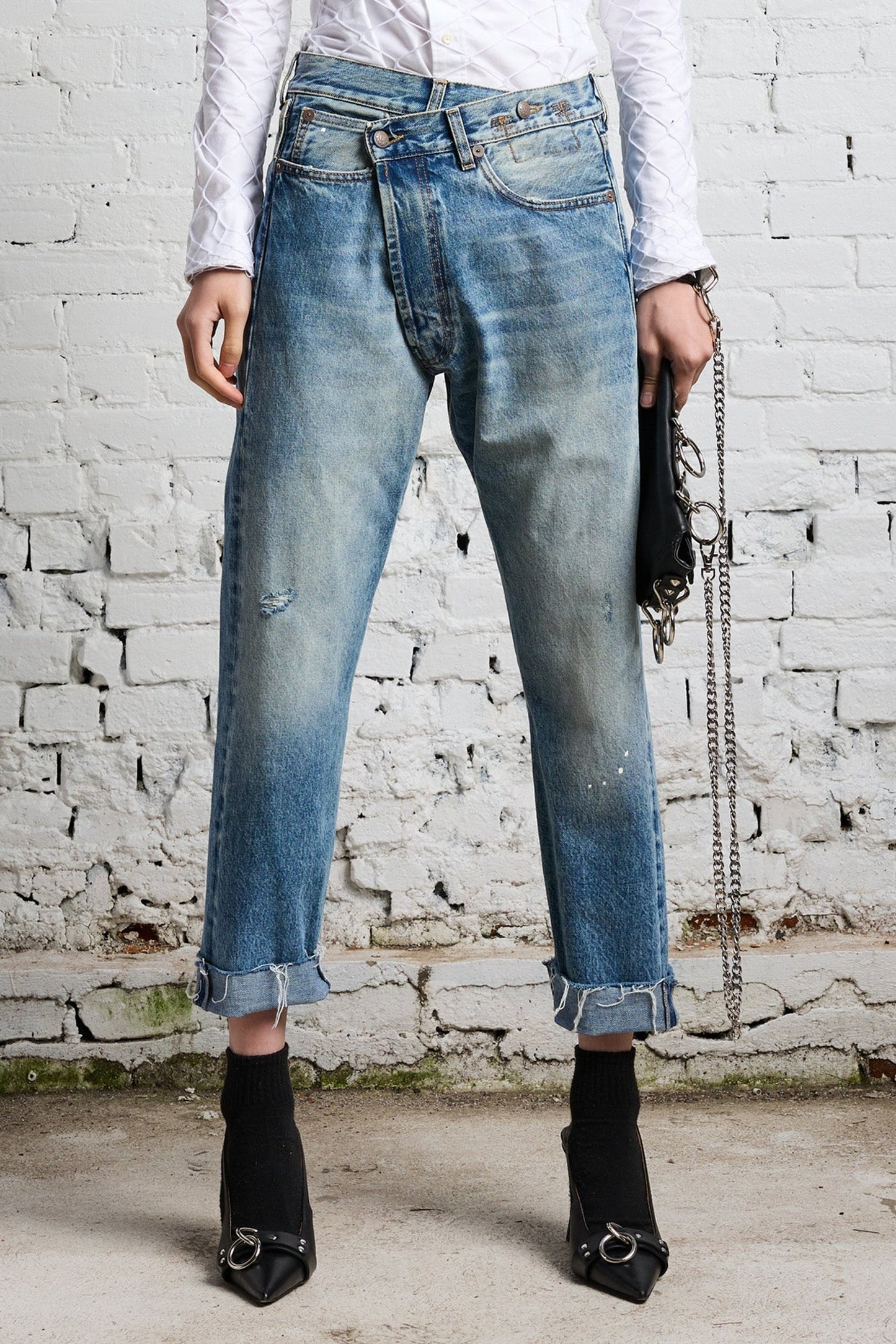 R13 NWT Cross Over Jean, Emory with rips Size 27