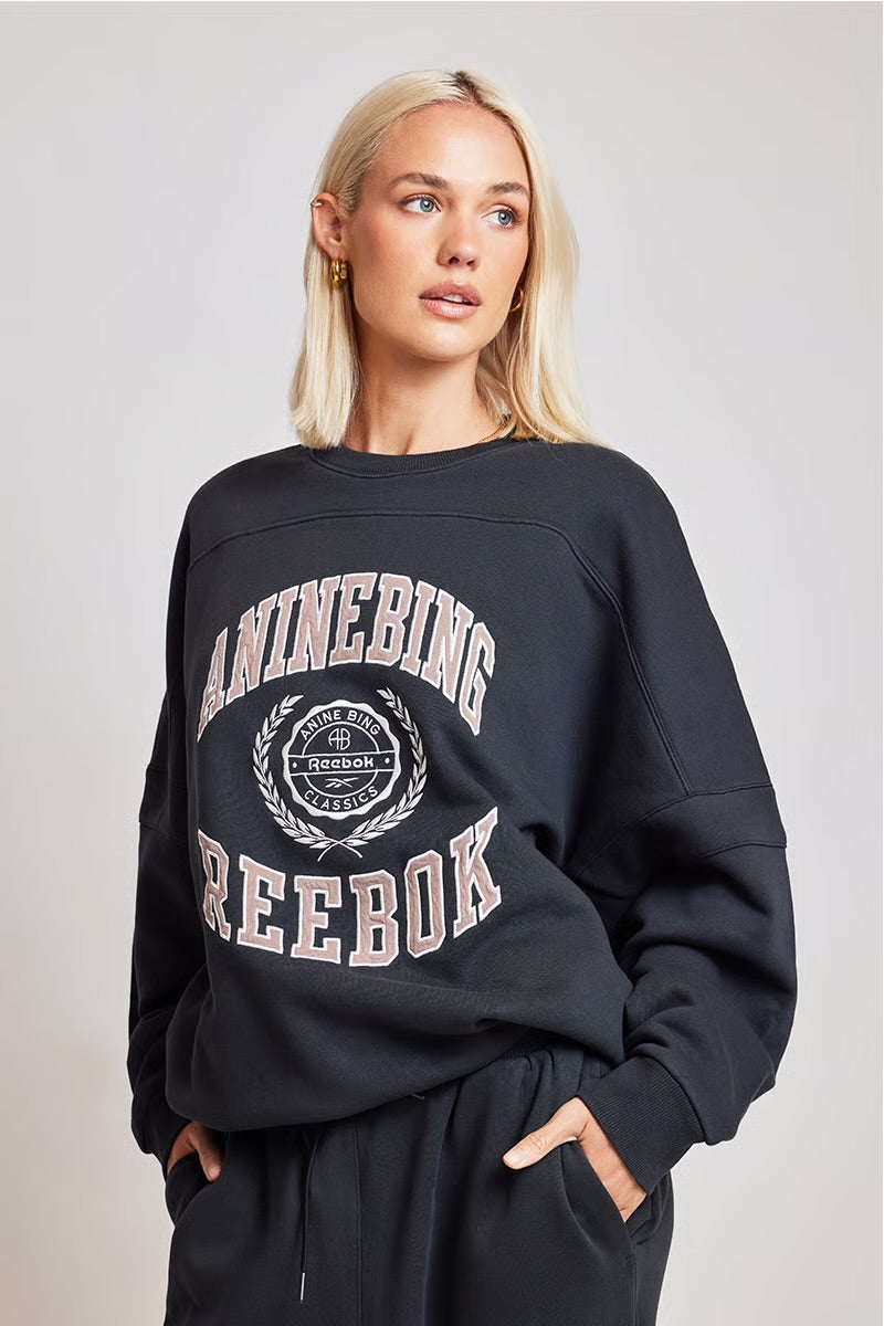 REEBOK X Anine Bing Oversized Varsity Sweatshirt, SMALL