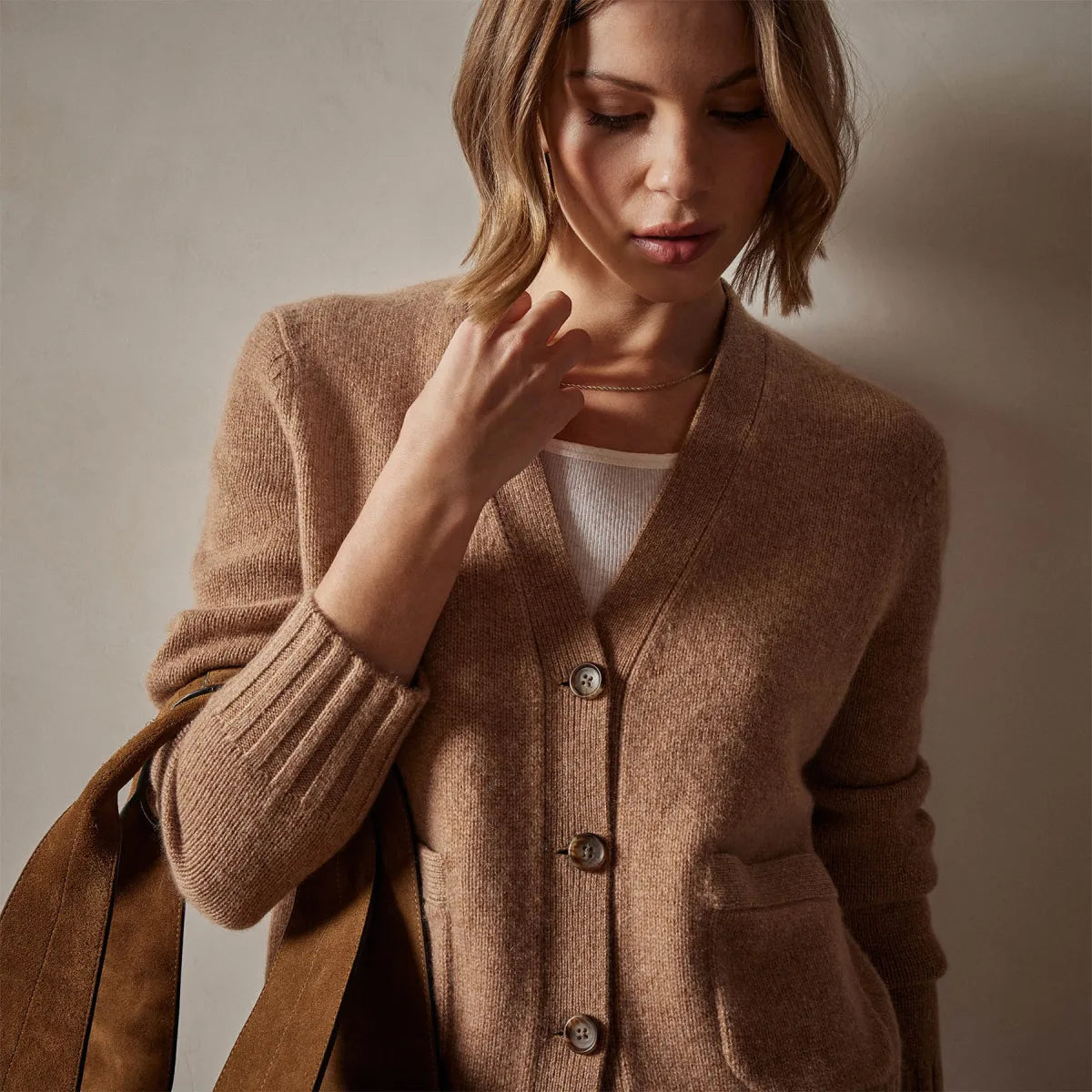 JAMES PERSE Shrunken Recycled Cashmere Cardigan - Caramel, SIZE 0