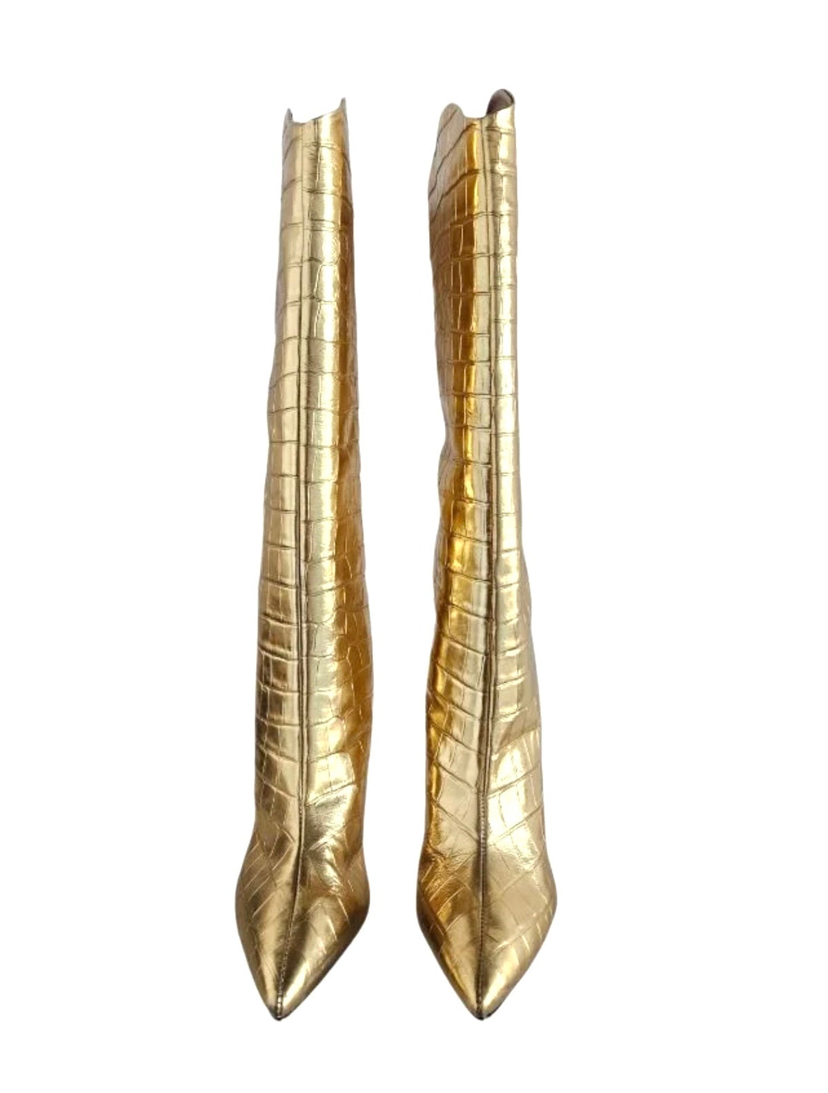 Schutz Gold Maryana Croc Embossed Knee-High Boots, Size 8.5