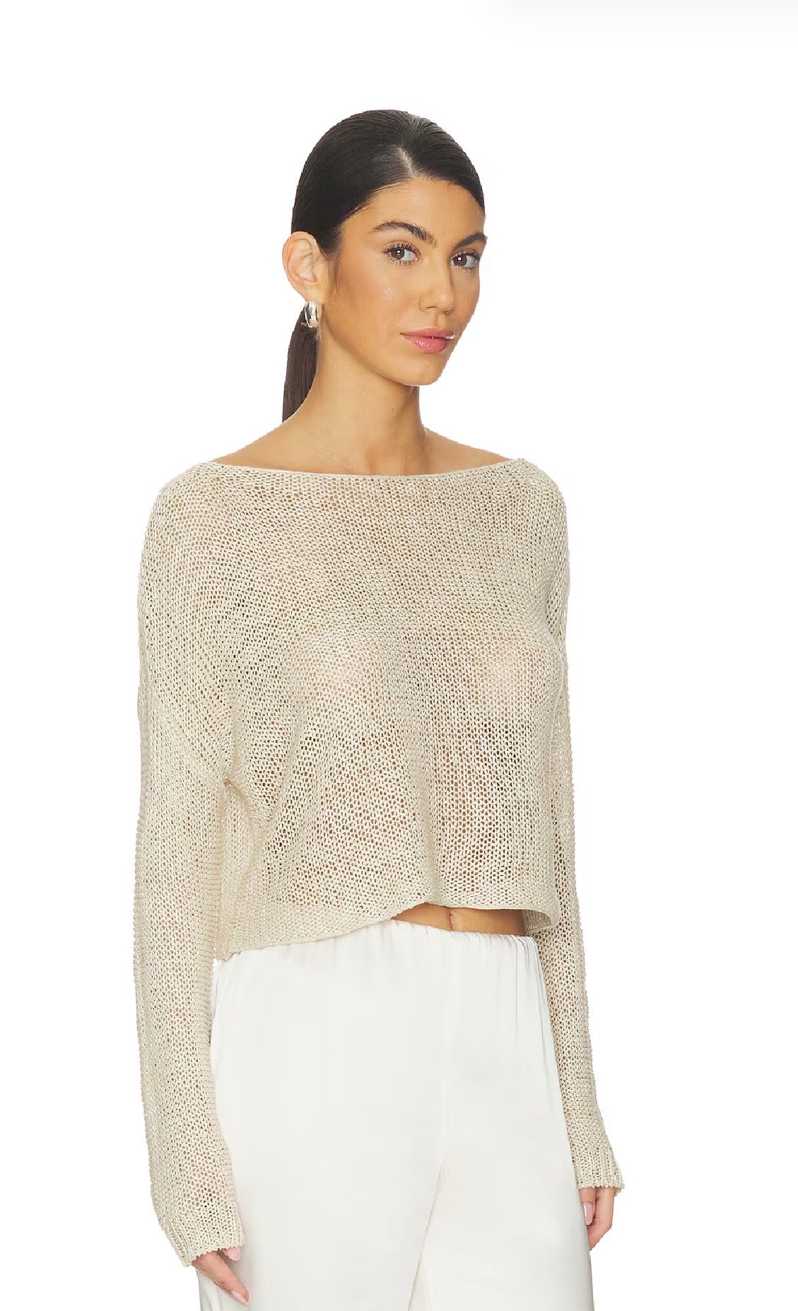 Enza Costa Linen Open Knit Bateau Sweater, SMALL