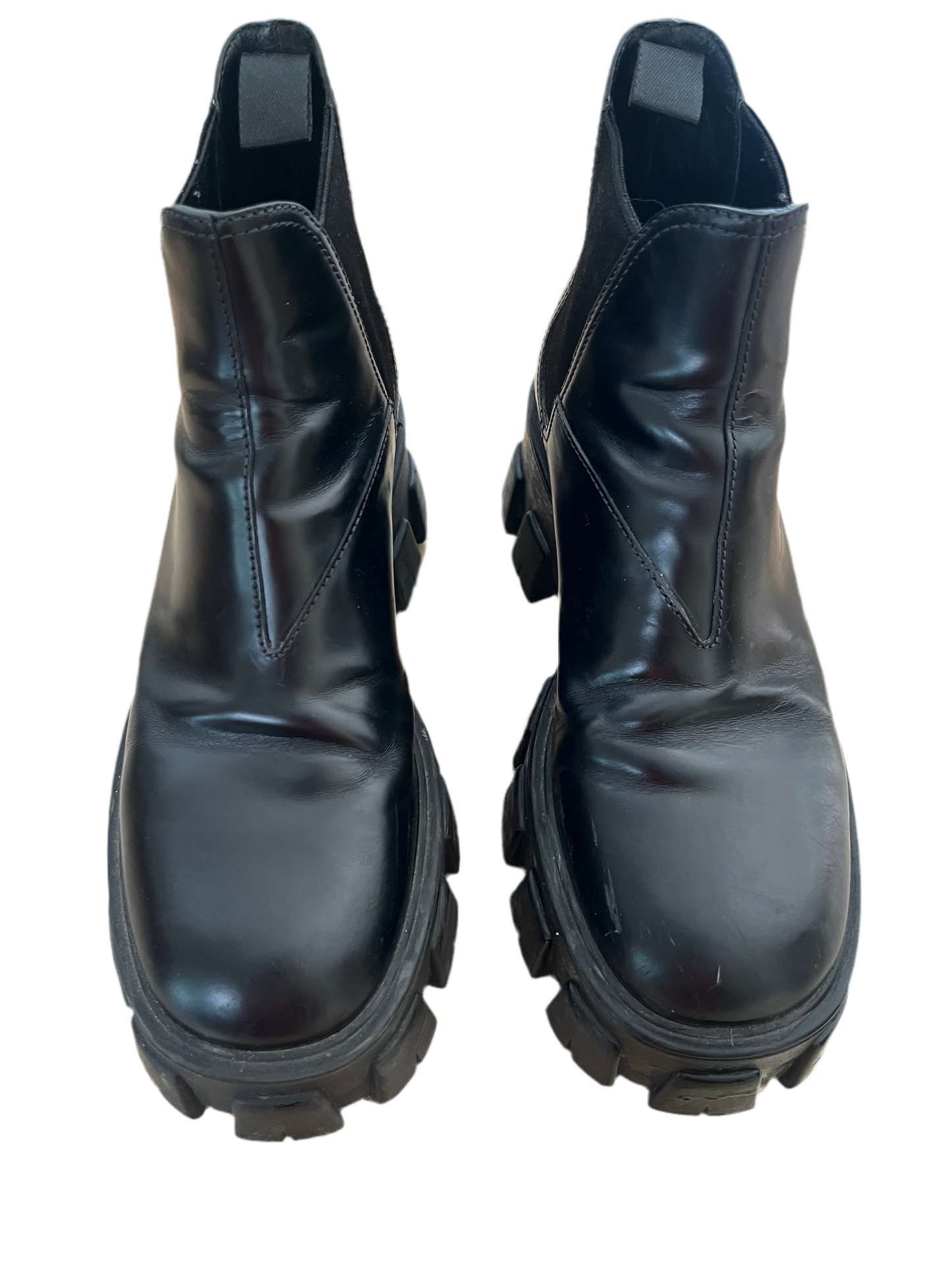 Prada Monolith brushed leather Chelsea Boots, SIZE 8.5