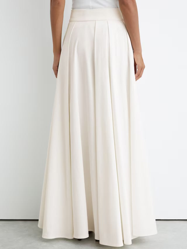 REISS NWT Simone Cotton-Blend Pleated Maxi Skirt in Ivory, SIZE 6