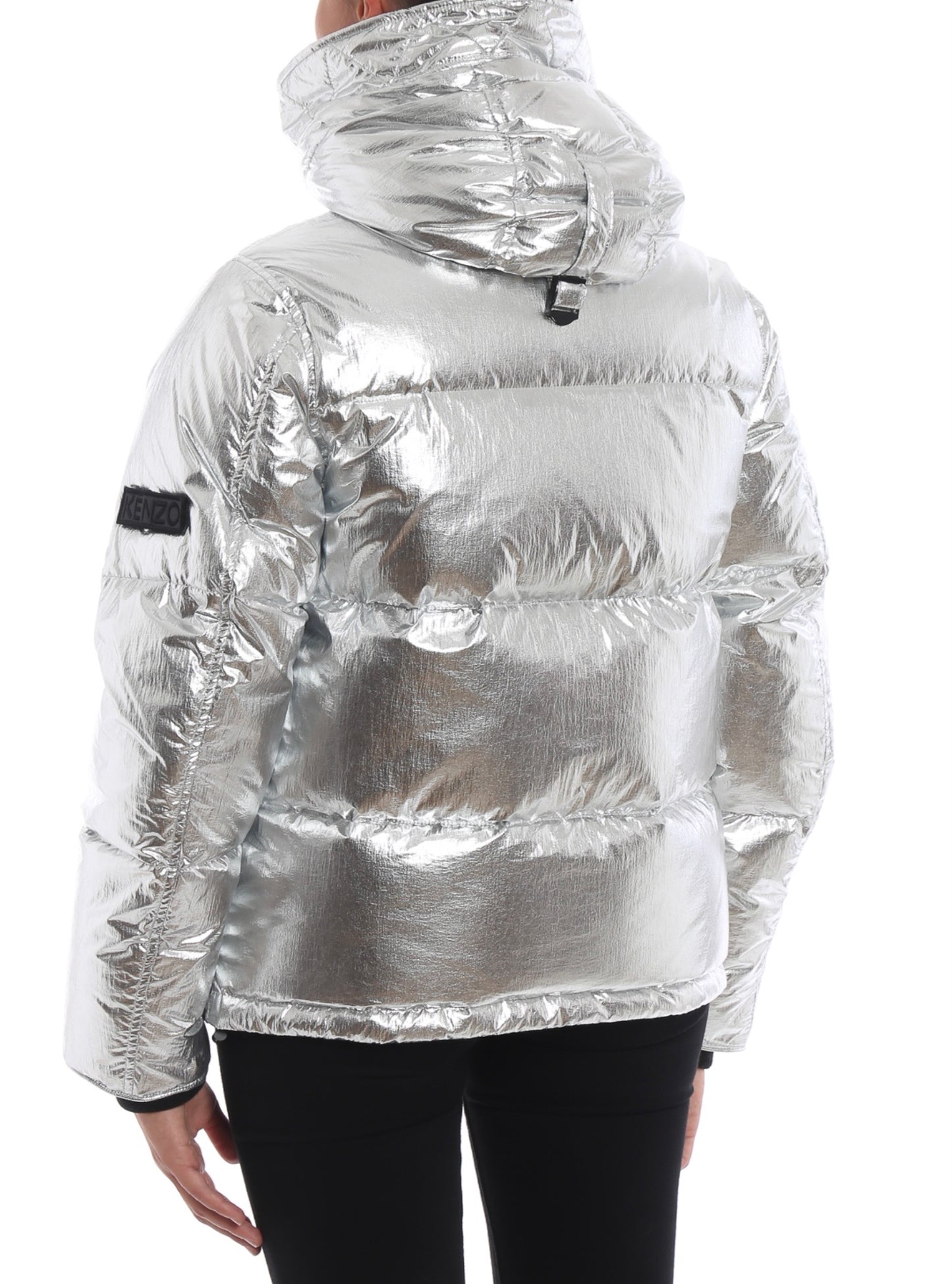 KENZO Crackle metallic nylon hooded puffer jacket, Medium
