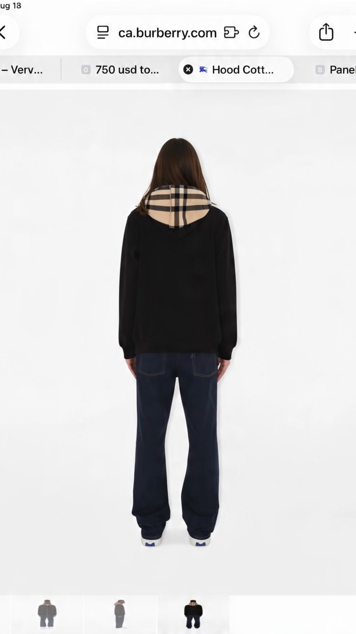 Burberry Relaxed Fit
Check Hood Cotton Zip Hoodie, XSMALL