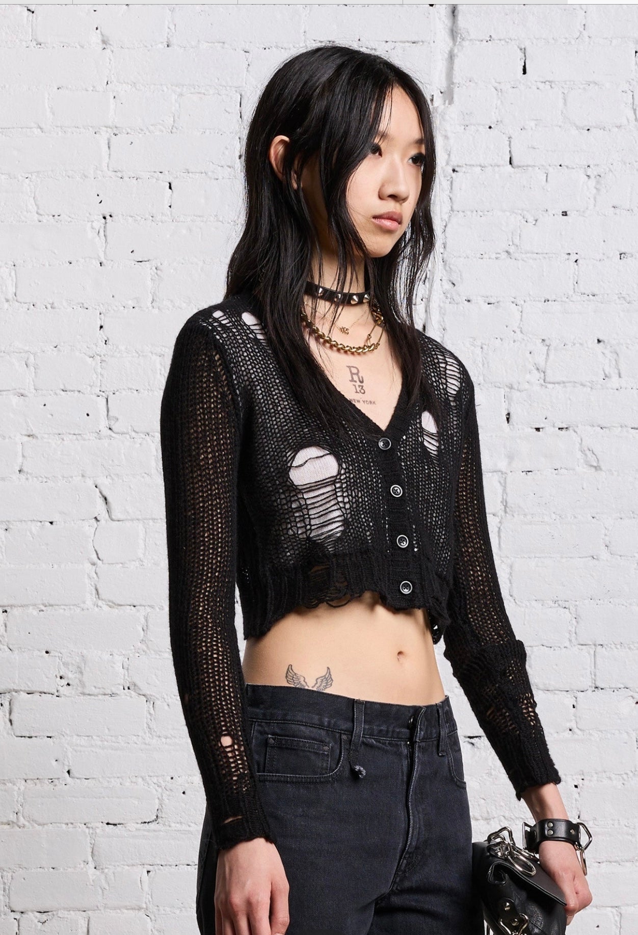 R13 NWT Black Double Layer Cardigan, SMALL