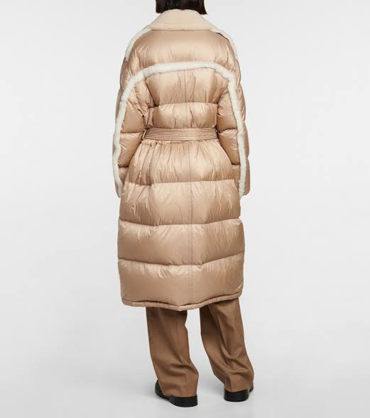 Moncler Mainline Gourguet
Belted Sheep-Trim Coat, Size 1