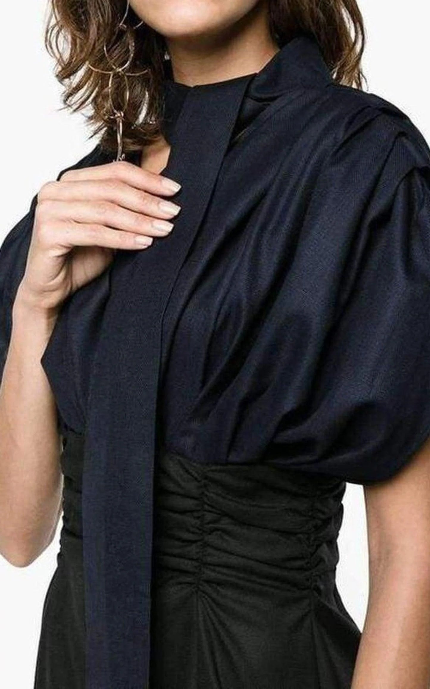 Jacquemus La Robe Madame Ribbon Detail Midi Dress in Navy Blue Wool, SIZE 40