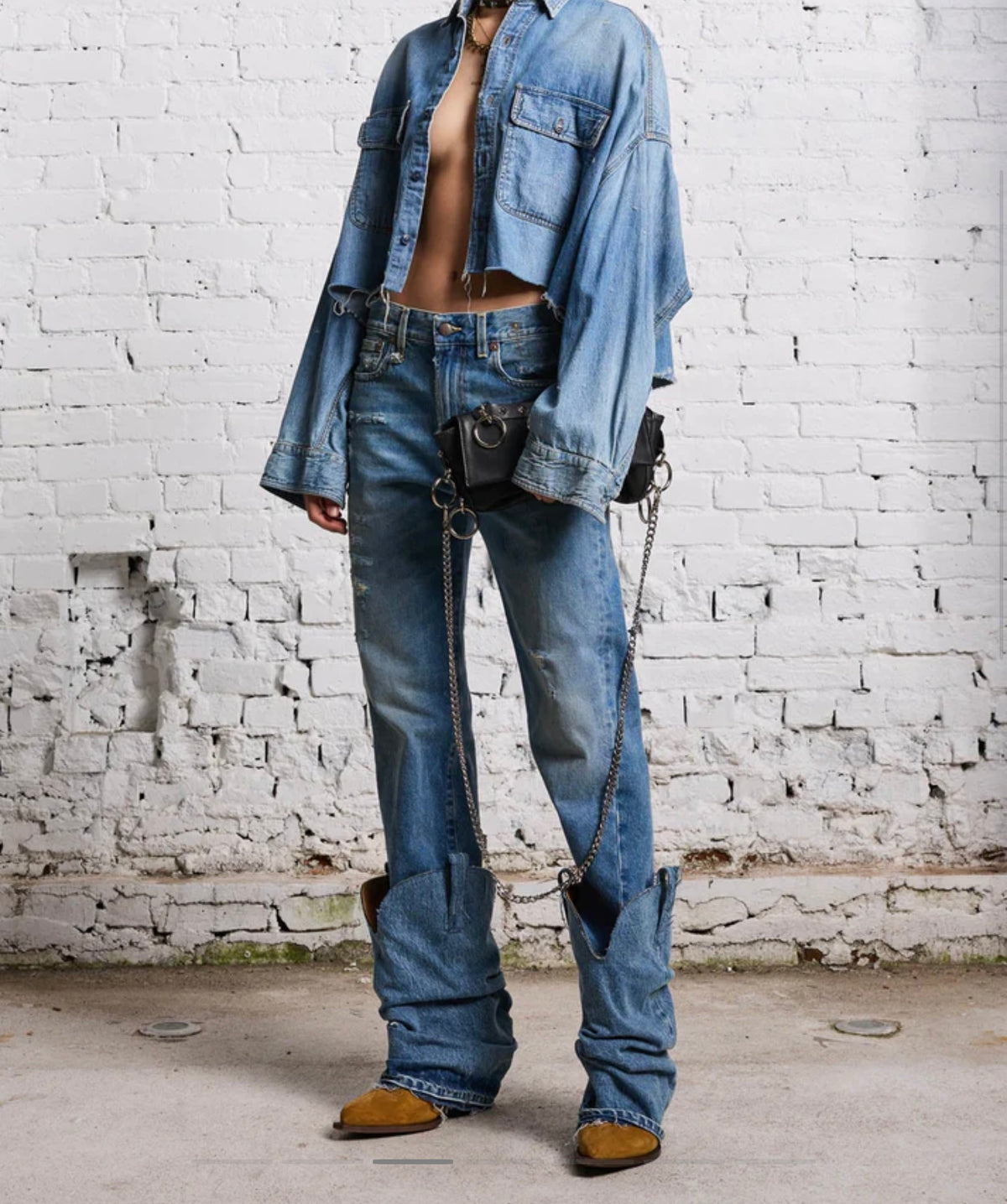 R13 BOYFRIEND JEAN - BAIN WITH RIPS, SIZE 24 (FITS 25/26)