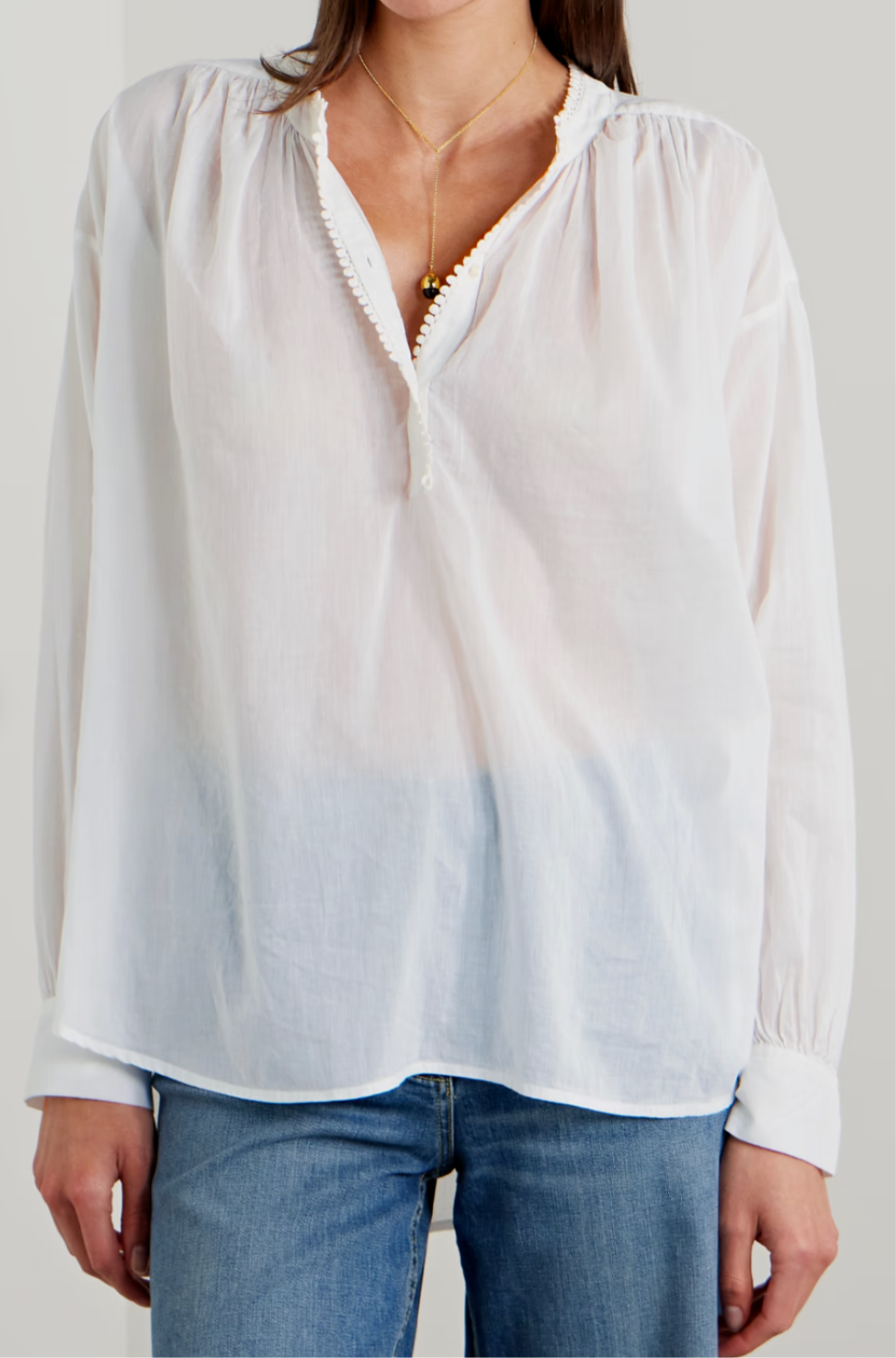 Nili Lotan Marcel Shirt Tunic Top Oversized Lace Long Sleeve Cotton S
