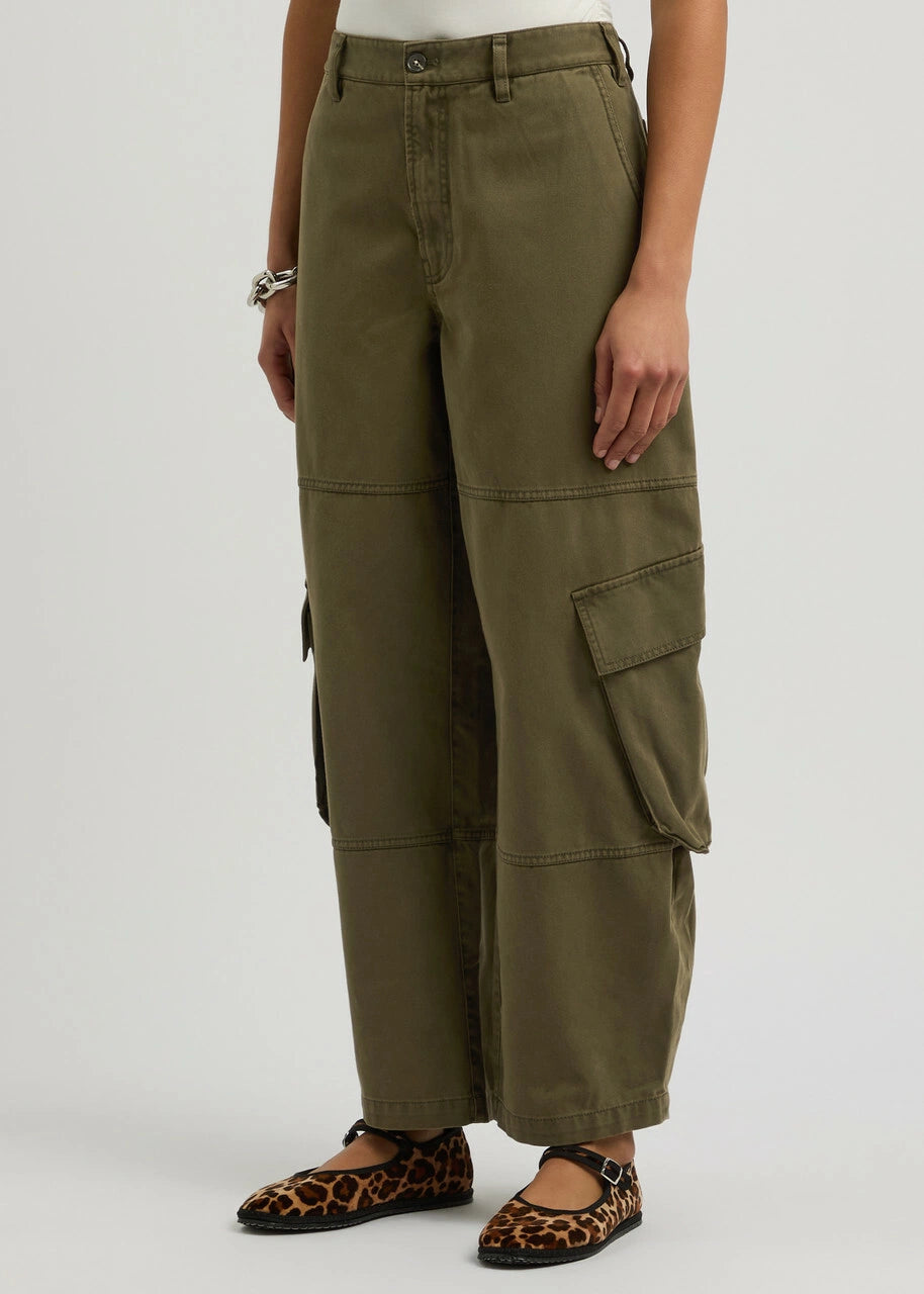 Frame The Bubble Barrel-leg Cotton Cargo Trousers Green, SIZE 30