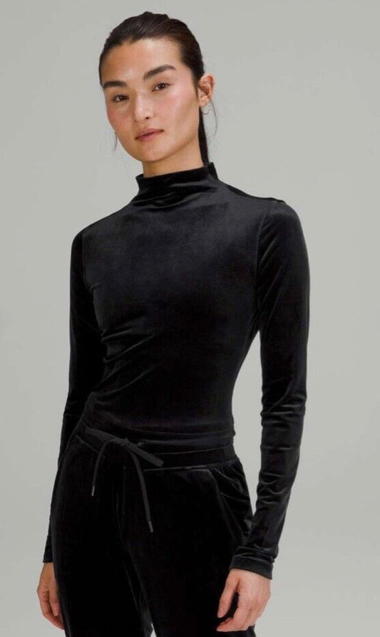 LULULEMON All Aligned Mock Neck Long Sleeve *Crushed Velvet Black, XSMALL