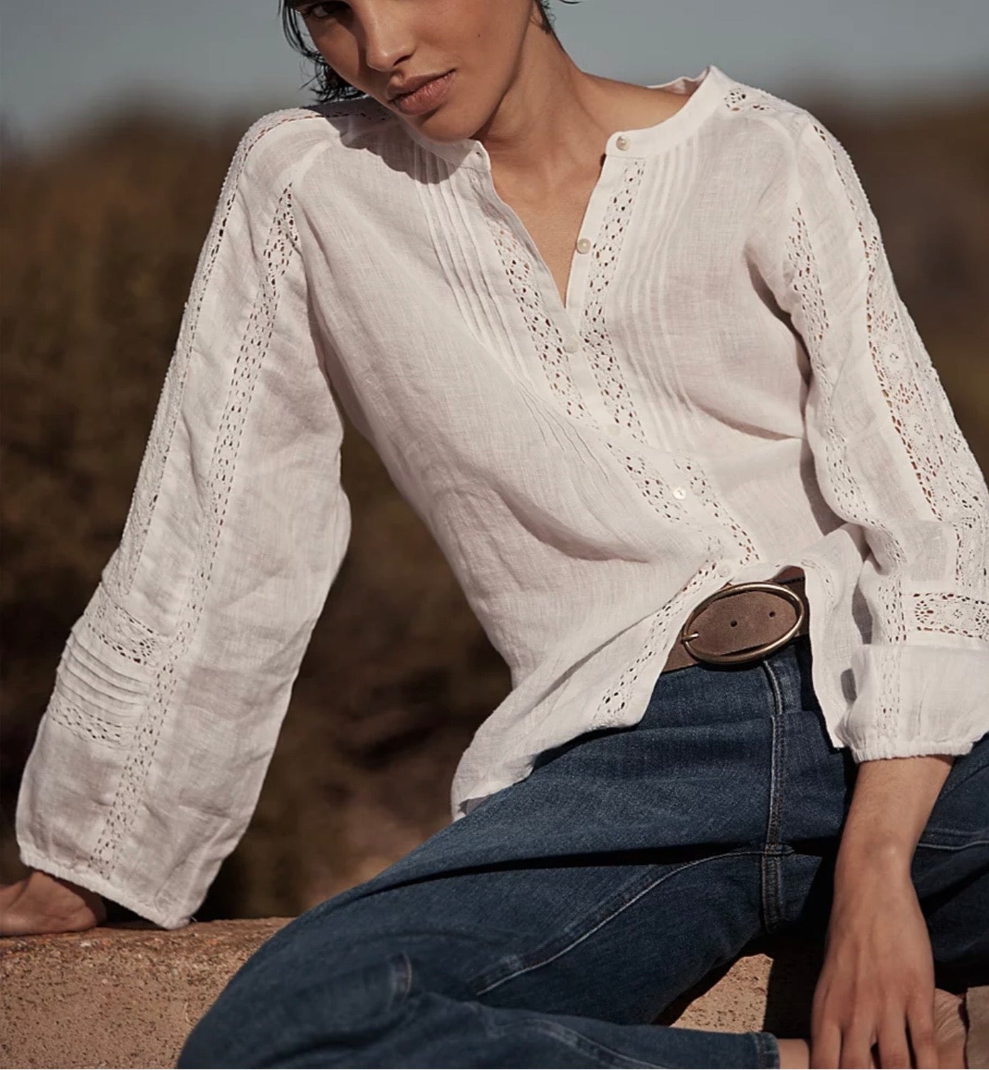 The white Company Linen Gauze Button Through Blouse• Feminine, boho style, small ￼