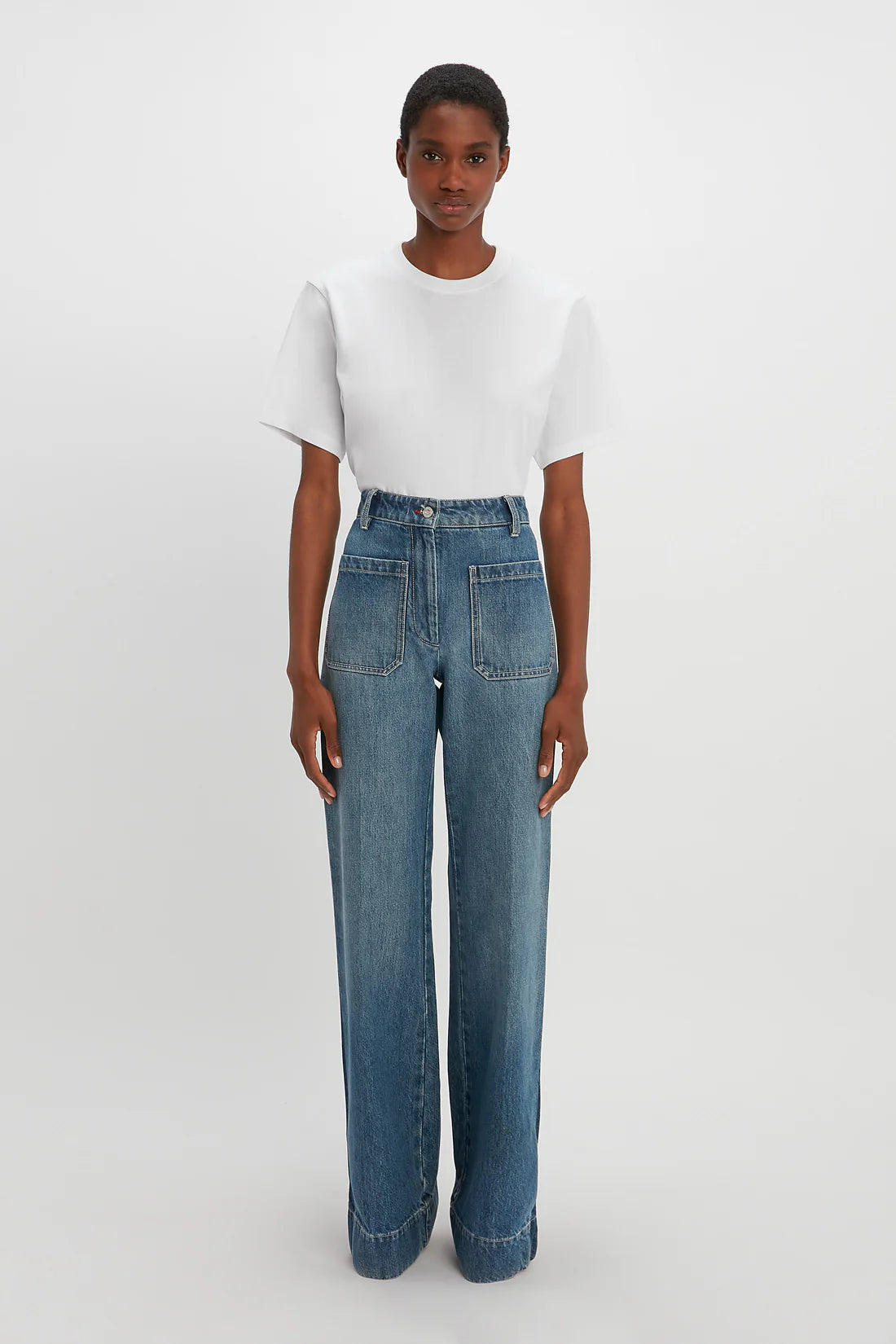 Victoria Beckham Alina High Waisted Jean In Shadow Wash, size 26