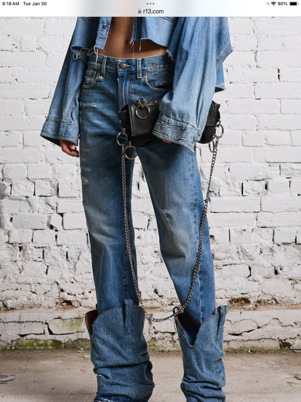 R13 BOYFRIEND JEAN - BAIN WITH RIPS, SIZE 24 (FITS 25/26)