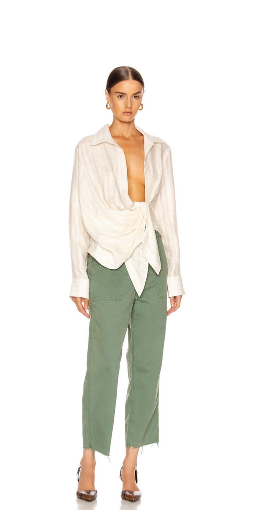 MOTHER Patch Pocket Private Ankle Fray in Army Green, Size 27