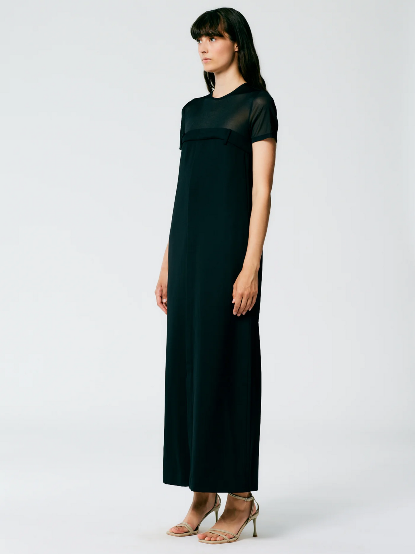TIBI Salopette Tulle-Paneled Grain De Poudre Wool Maxi Dress, Size 6