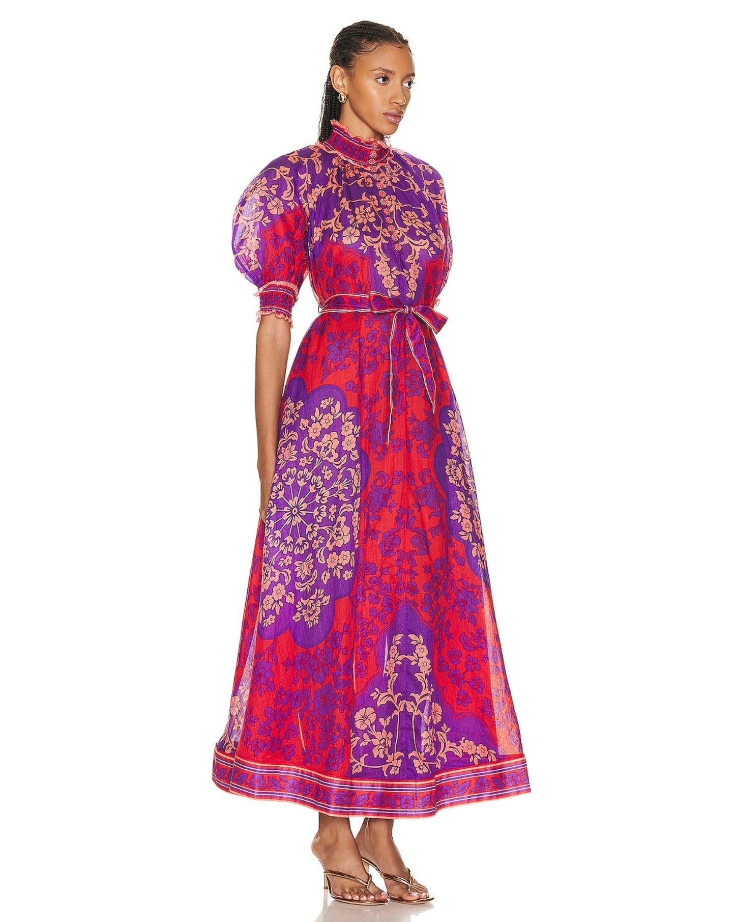 ZIMMERMANN Raie Swing Belted Printed Ramie Maxi Dress, SIZE 1